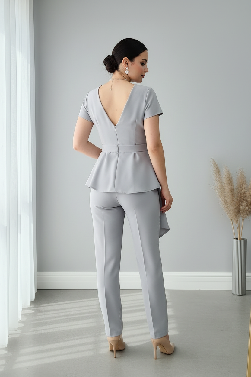 Conjunto Gris Plata Peplum Flor 2 Piezas cod.910