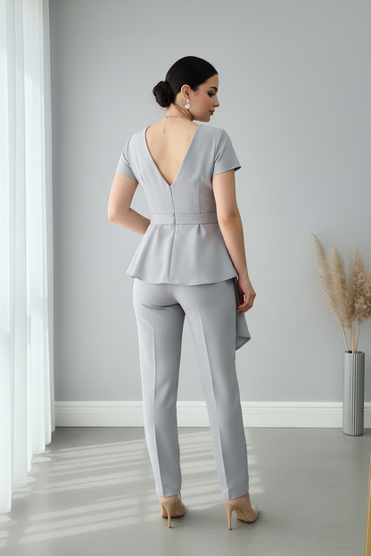 Conjunto Gris Plata Peplum Flor 2 Piezas cod.910