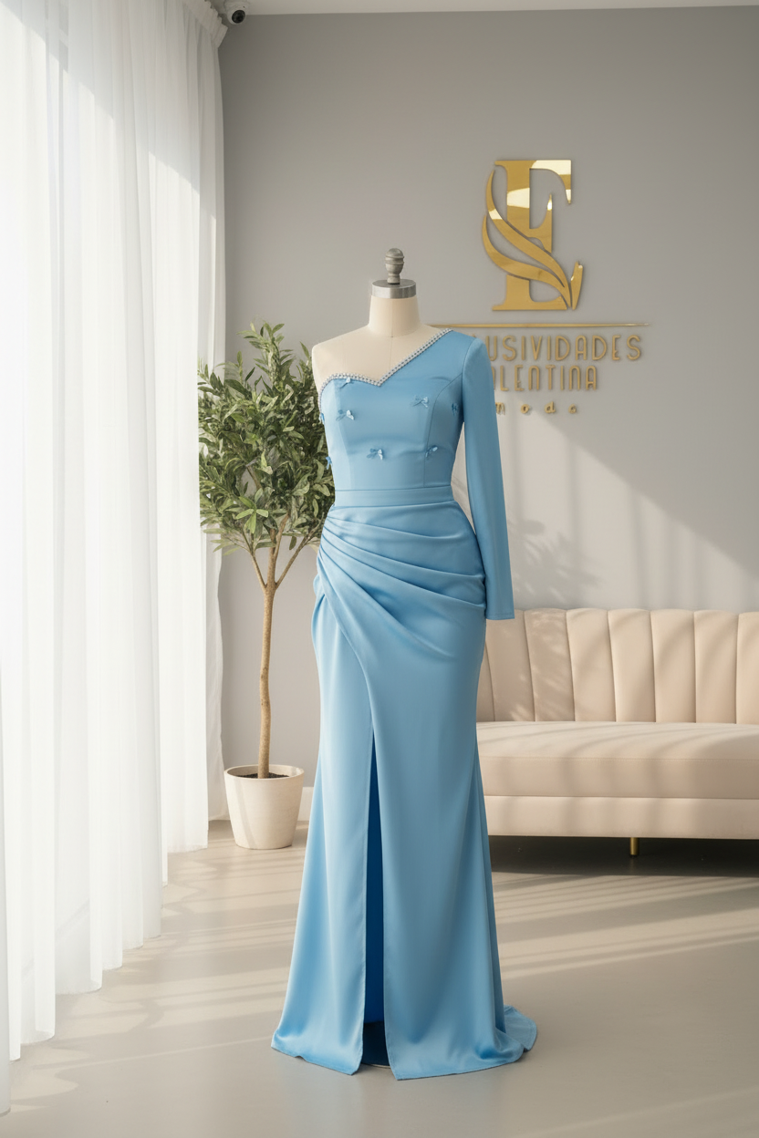 Vestido Largo Azul Cielo  cod.V995