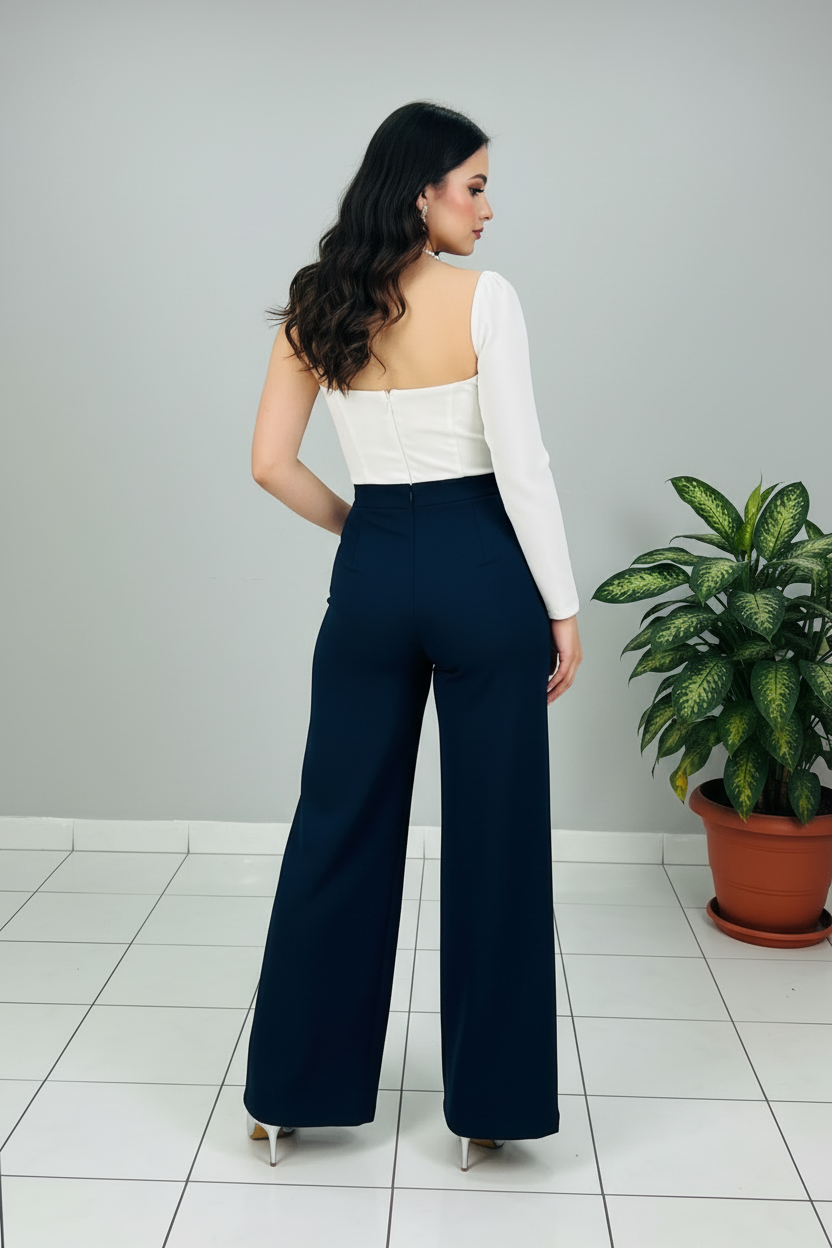 Conjunto White Ruffle Heart & Navy cod.601