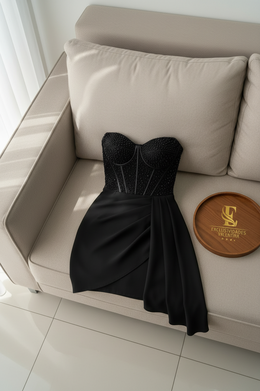 Vestido Negro Corset con Pedrería cod.944