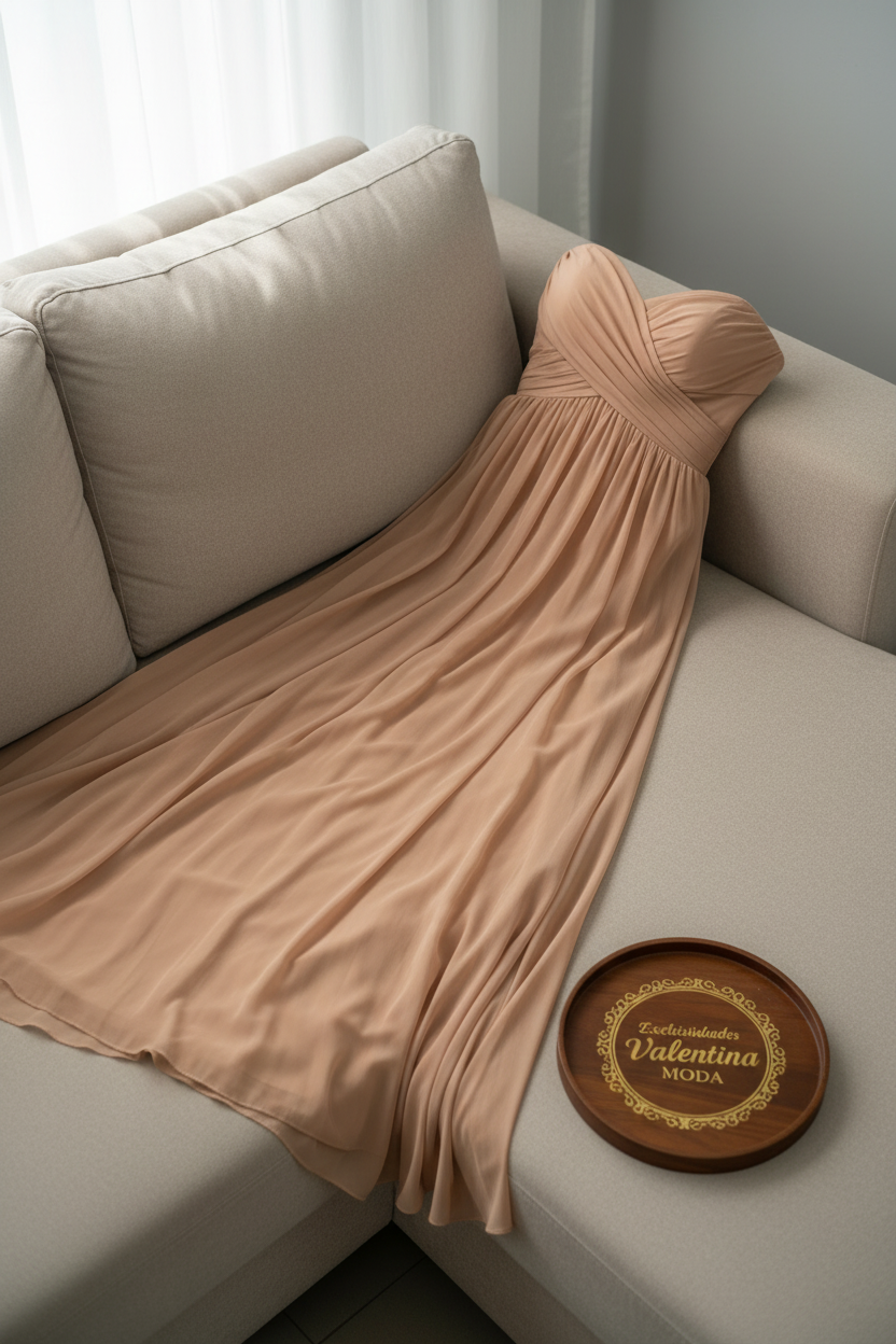 Vestido Champagne Maxi Gasa Escote Corazón cod.950