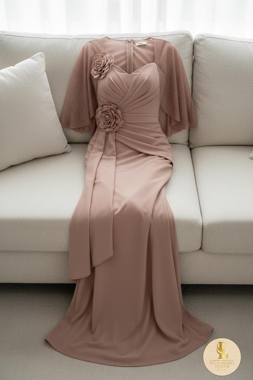 Vestido Rosa Mauve con Rosas D cod.708