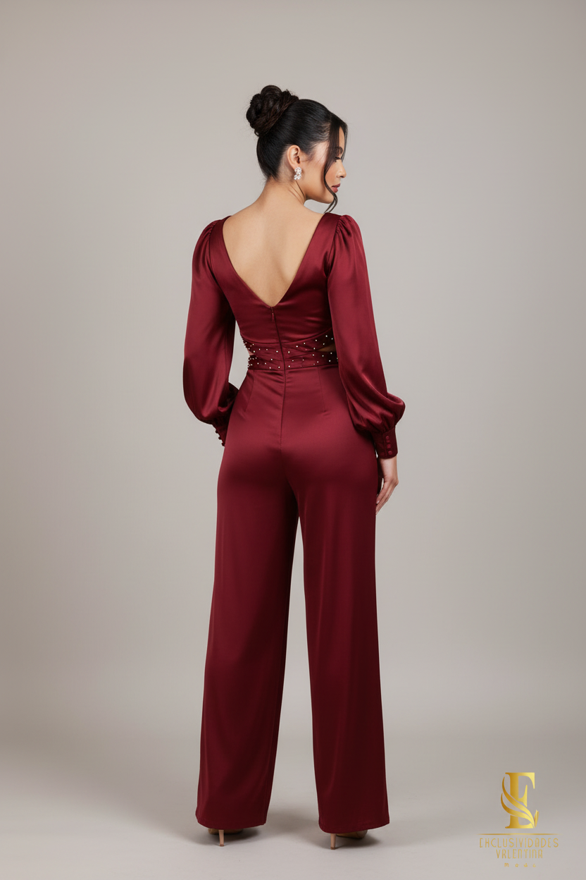 Enterizo Vino Perlas Cut-Out cod.E329