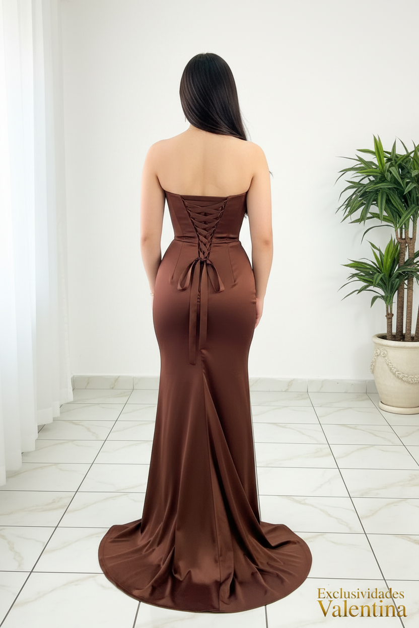 Vestido Chocolate · Sirena Satén Strapless cod.V267