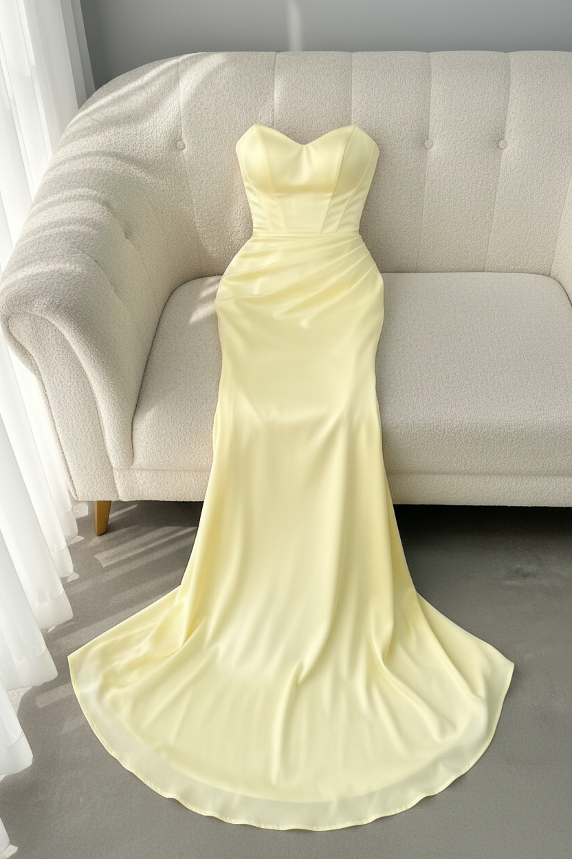 Vestido Amarillo Pastel Strapless Corset Sirena cod.V429
