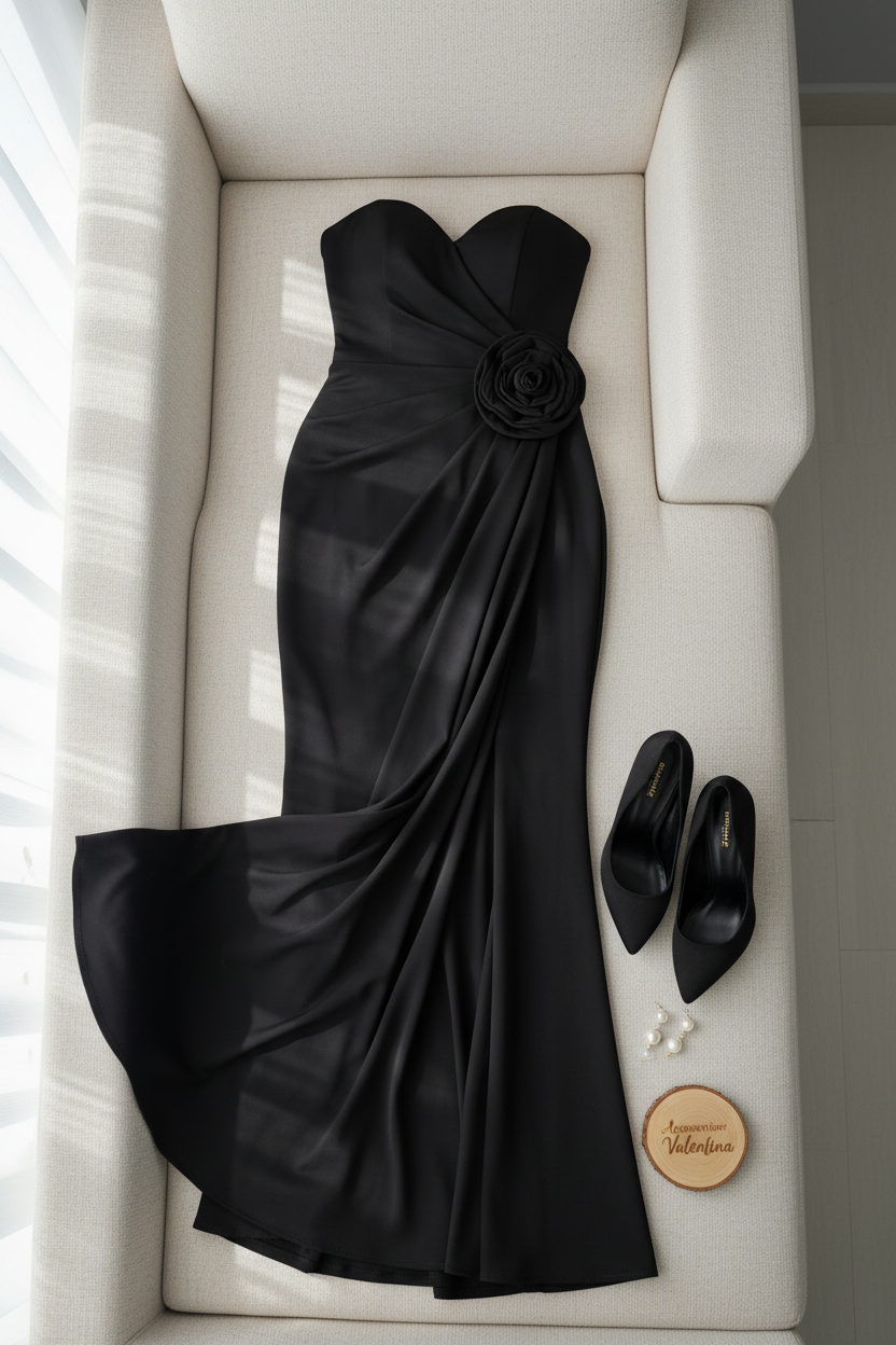 Vestido Negro Rosa cod.747