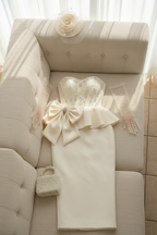 Conjunto Nupcial Ivory Corset Perlas Peplum Lazo y Falda Lápiz cod.C0032