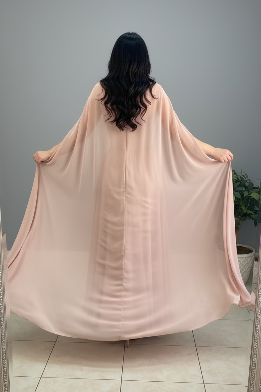 Vestido Rose Cape – Gown Rosa Palo con Capa & Bordado Floral cod.675