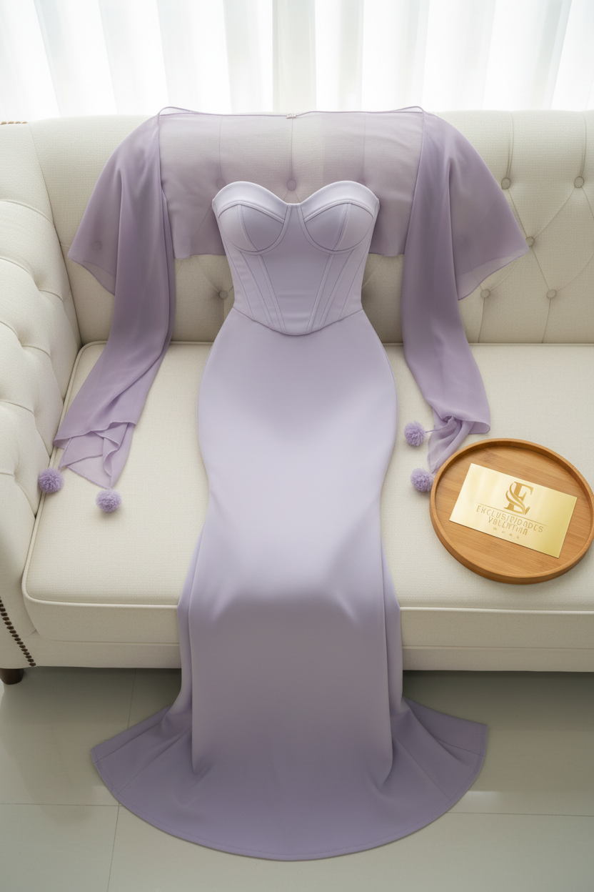 Vestido Lila Corsé con Chal Pompones cod.009