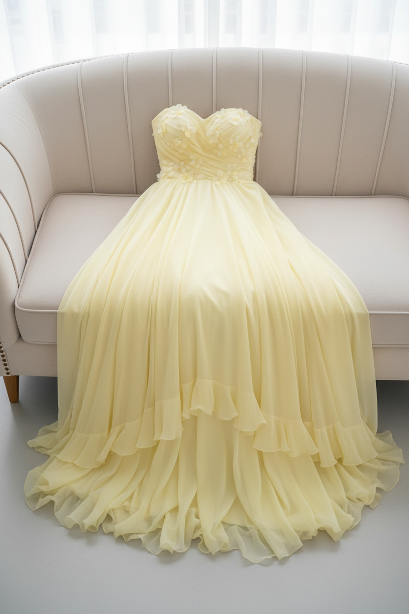 Vestido Amarillo Pastel con Flores D cod.V634