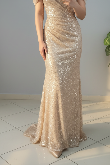 Vestido Golden Sequin – Gown Dorado Lentejuelas Off-Shoulder cod.678