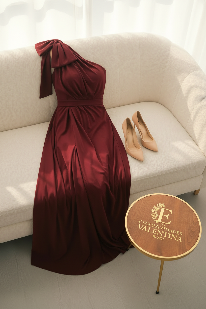 Vestido Vino Hombro Asimétrico cod.00154