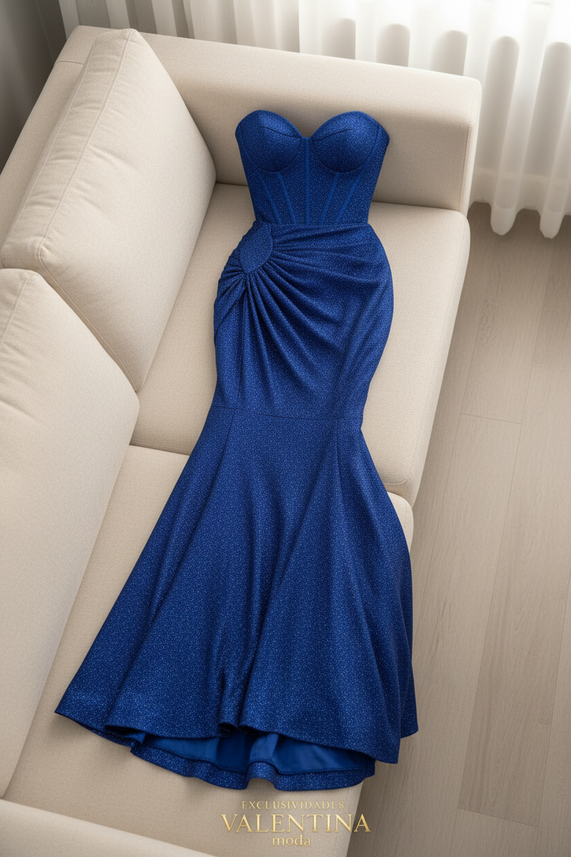 Vestido Sirena Azul Royal Glitter cod.V726