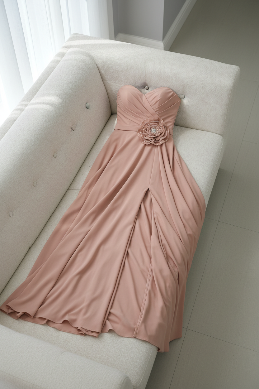 Vestido Strapless Rosa Palo con Rosa. cod.V234