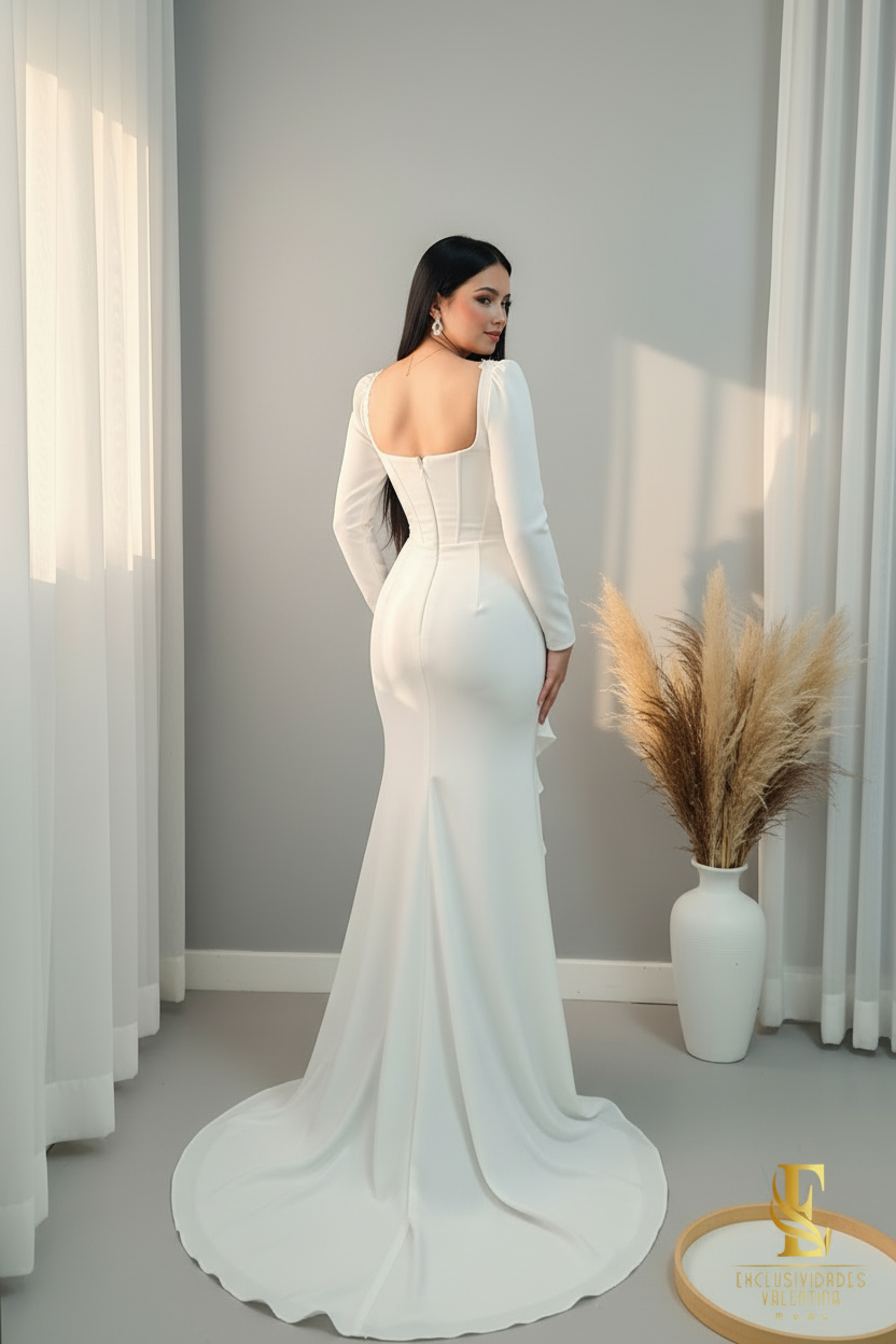 Vestido Blanco Sirena Corset Flores 3D cod.00171