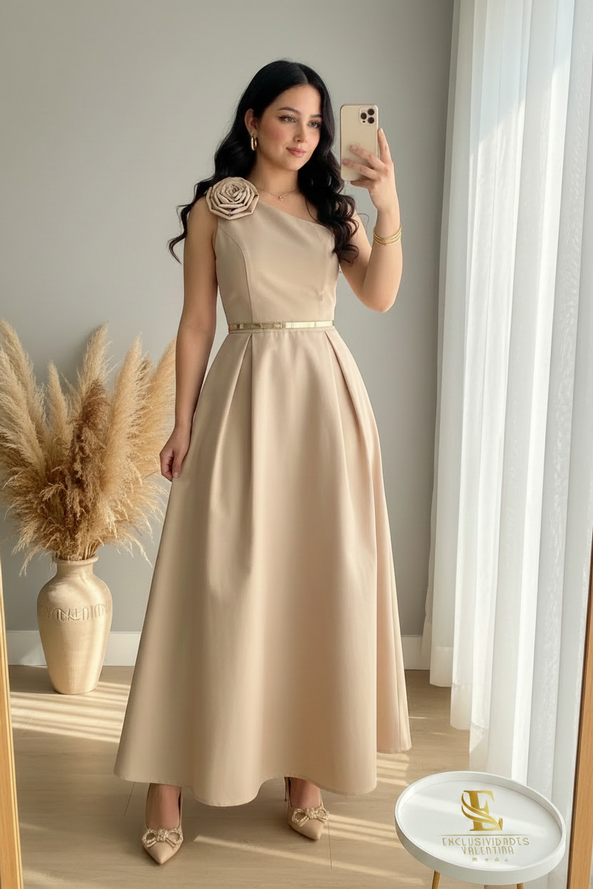 Vestido Beige Champagne Rosa D cod.00163