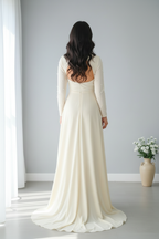 Vestido Novia Ivory Cruzado Escote V Mangas Largas y Falda A-Line cod.V0033