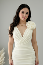 Vestido Novia Ivory Sirena Escote V Drapeado Rosa 3D Hombro cod.V0034