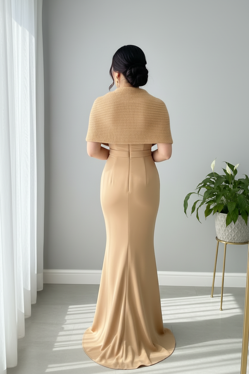 Vestido Sirena Champagne con Abrigo Exclusivo cod.795