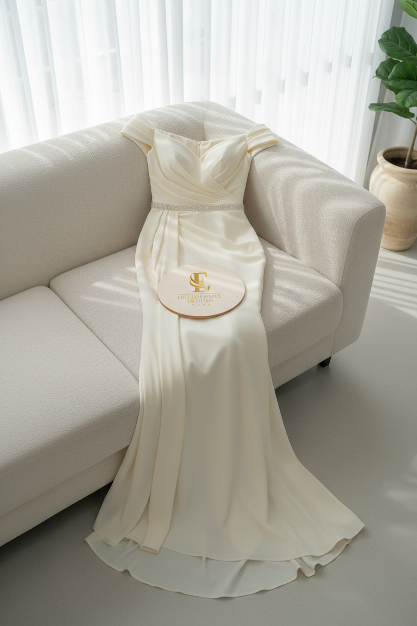 Vestido Blanco Off-Shoulder con Cinto de Cristales cod.0067