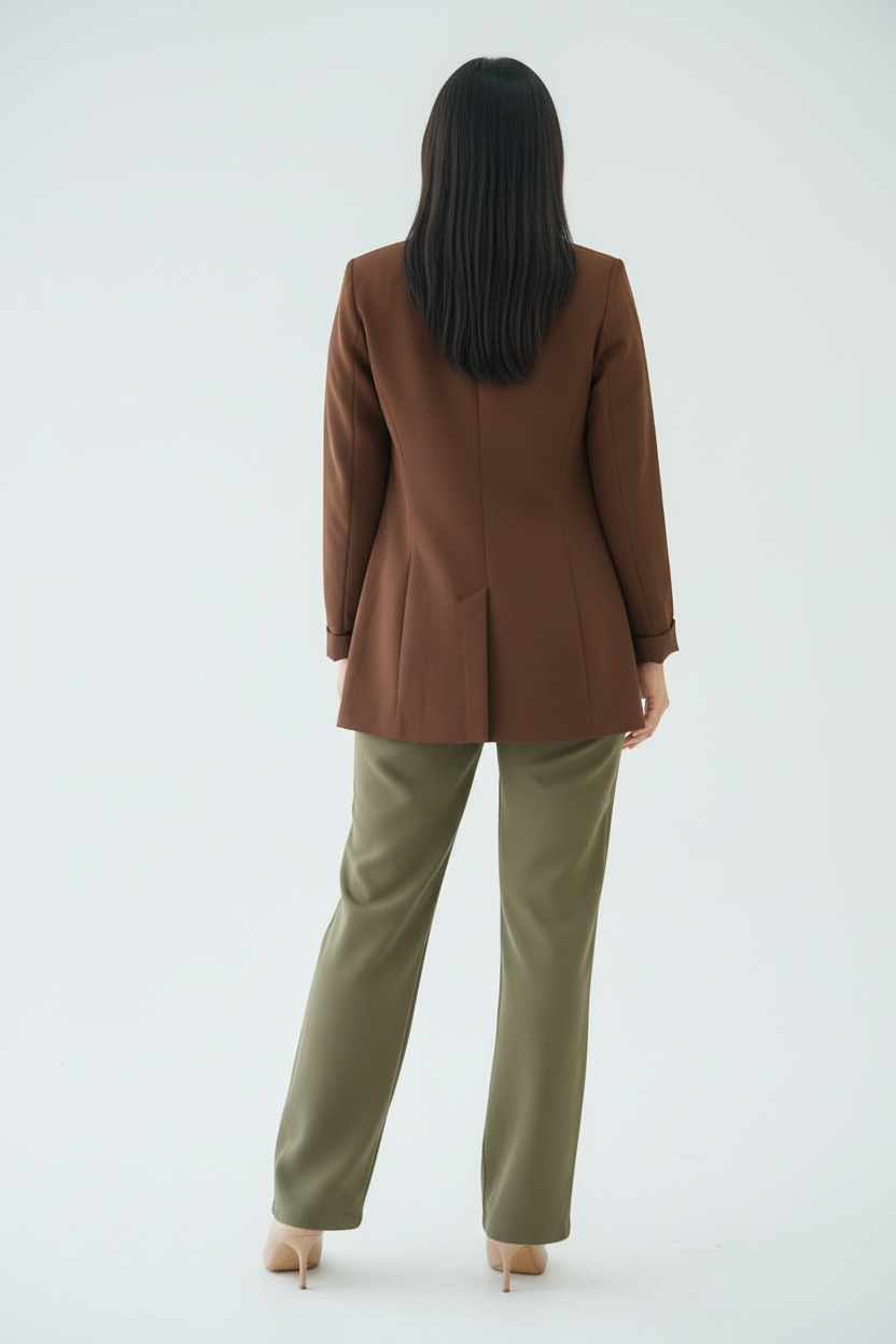 Conjunto Verde Olivo con Blazer Café  3 piezas cod.756