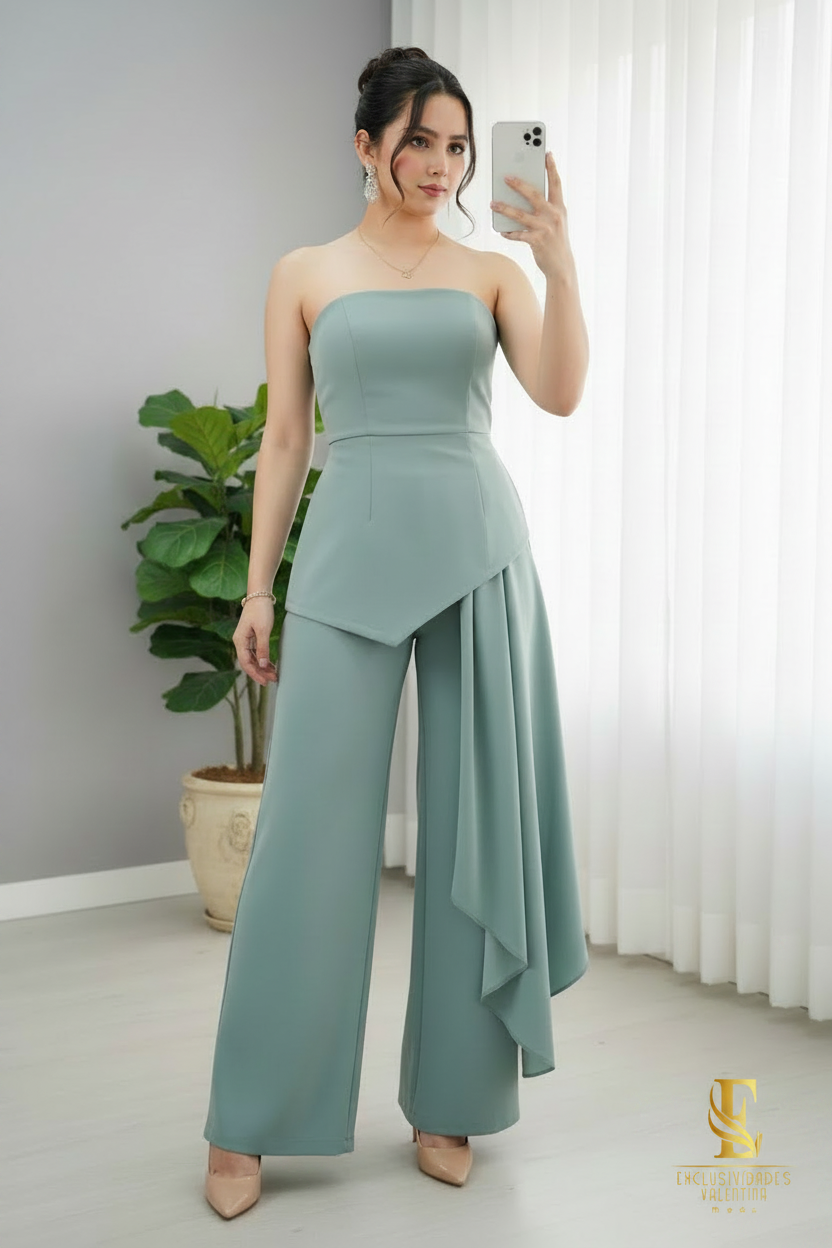 Conjunto Verde Sage Peplum Drapeado 2 Piezas cod.914