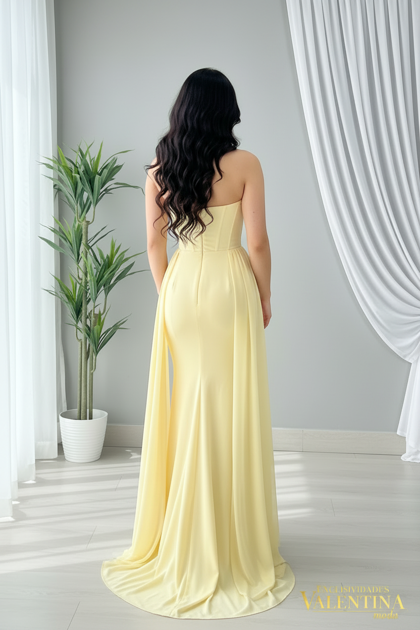 Vestido Sirena Sweetheart Amarillo cod.V701