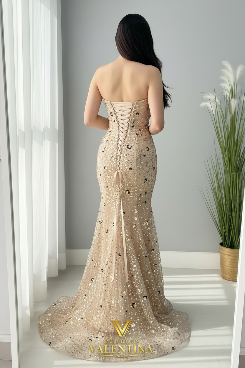 Vestido Sirena Dorado Lentejuelas cod.V725