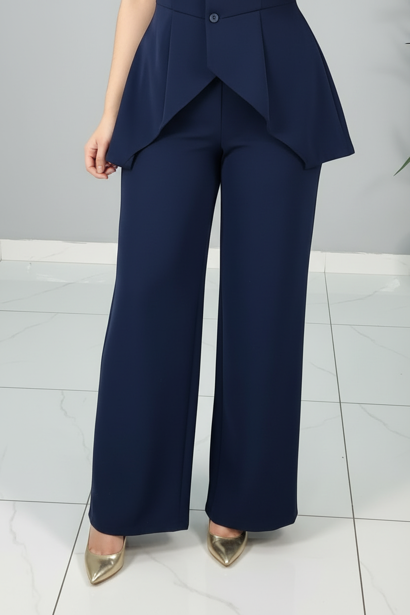 Conjunto Navy Chaleco Peplum & Palazzo cod.567