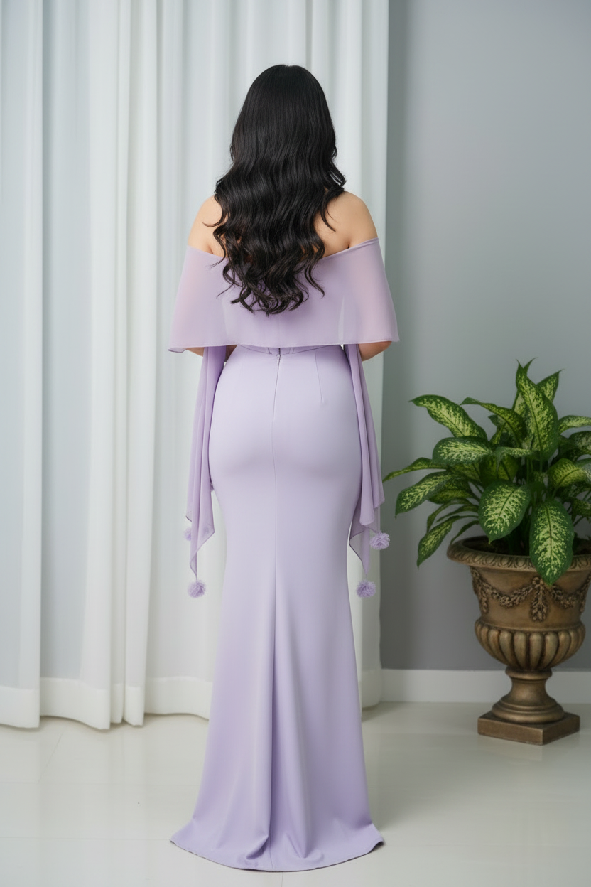 Vestido Lila Corsé con Chal Pompones cod.009