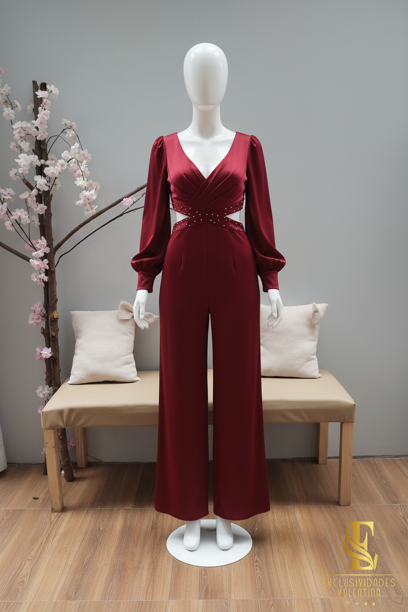 Enterizo Vino Perlas Cut-Out cod.E329