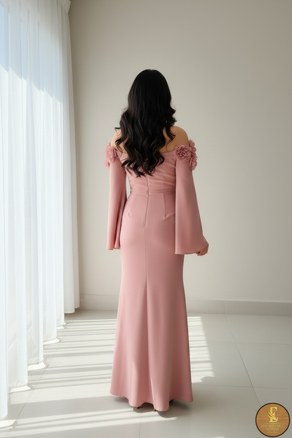 Vestido Gala Rosa Off-Shoulder Rosas D cod.0090