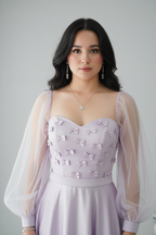 Vestido lila lazos 3D manga tul C.1930