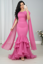Vestido rosa fucsia sirena capa gasa volantes en capas C.1943