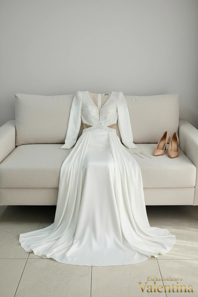 Vestido Blanco · Escote V Bordado cod.V258