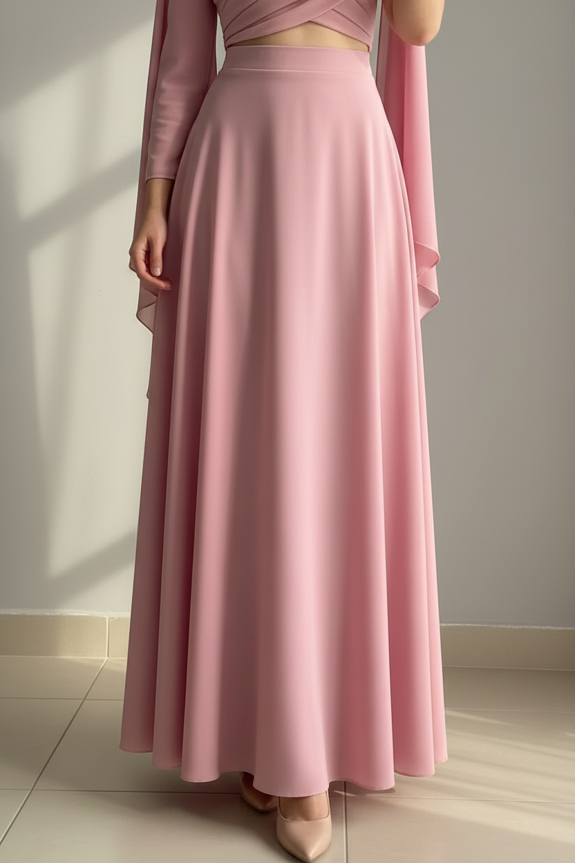 Vestido Rosa Palo Top Cruzado con Capa y Falda Amplia cod.725