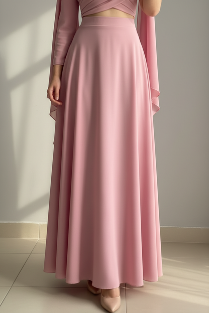 Vestido Rosa Palo Top Cruzado con Capa y Falda Amplia cod.725