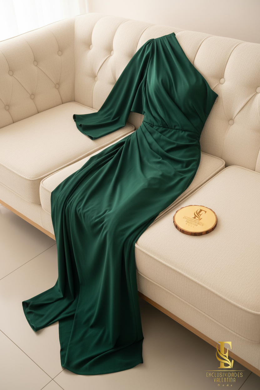 Vestido Verde Esmeralda Asimétrico Un Hombro cod.0087