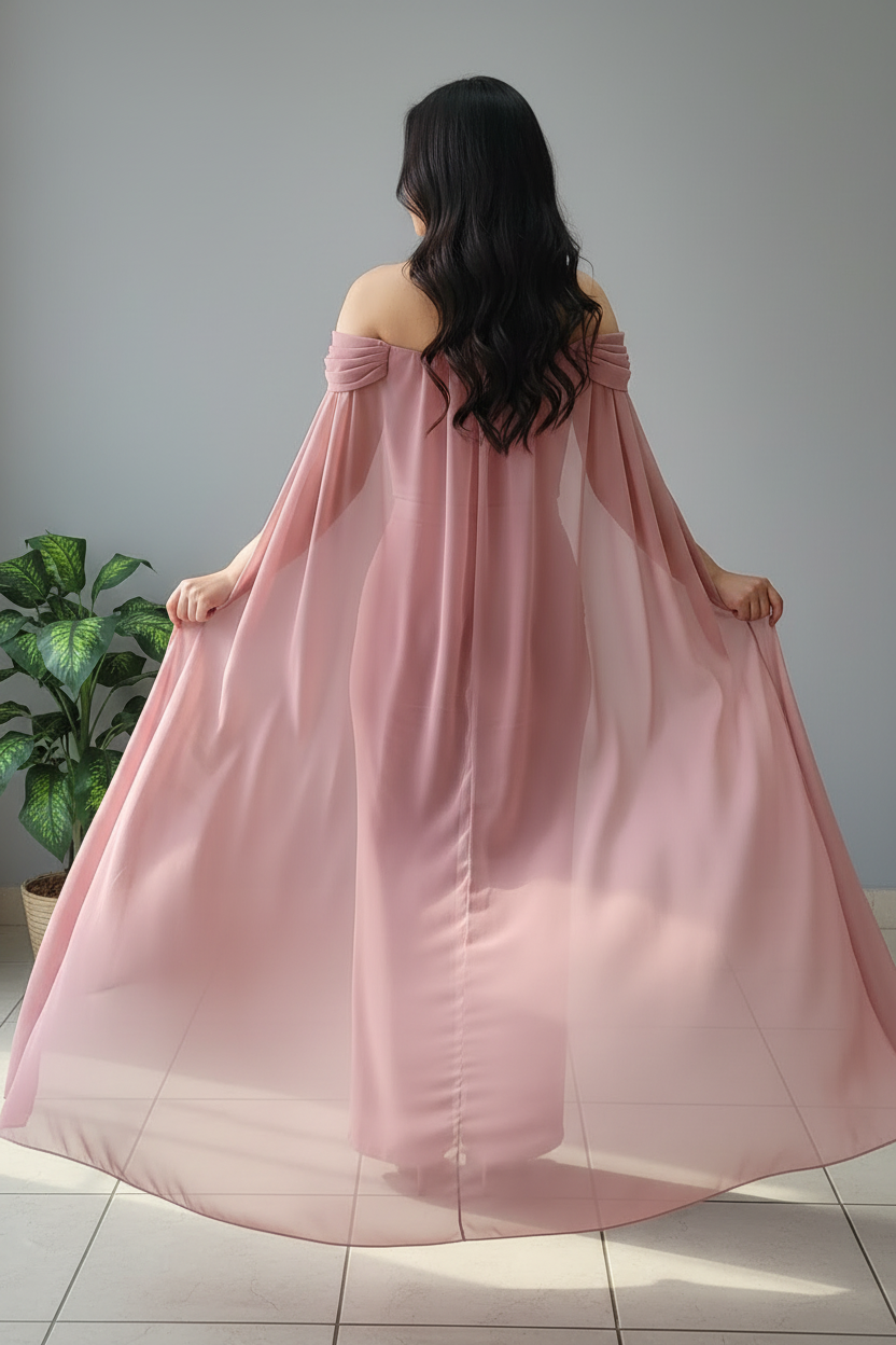 Conjunto Rose Cape Palazzo – Corset Off-Shoulder + Pantalón Palazzo + Capa cod.680