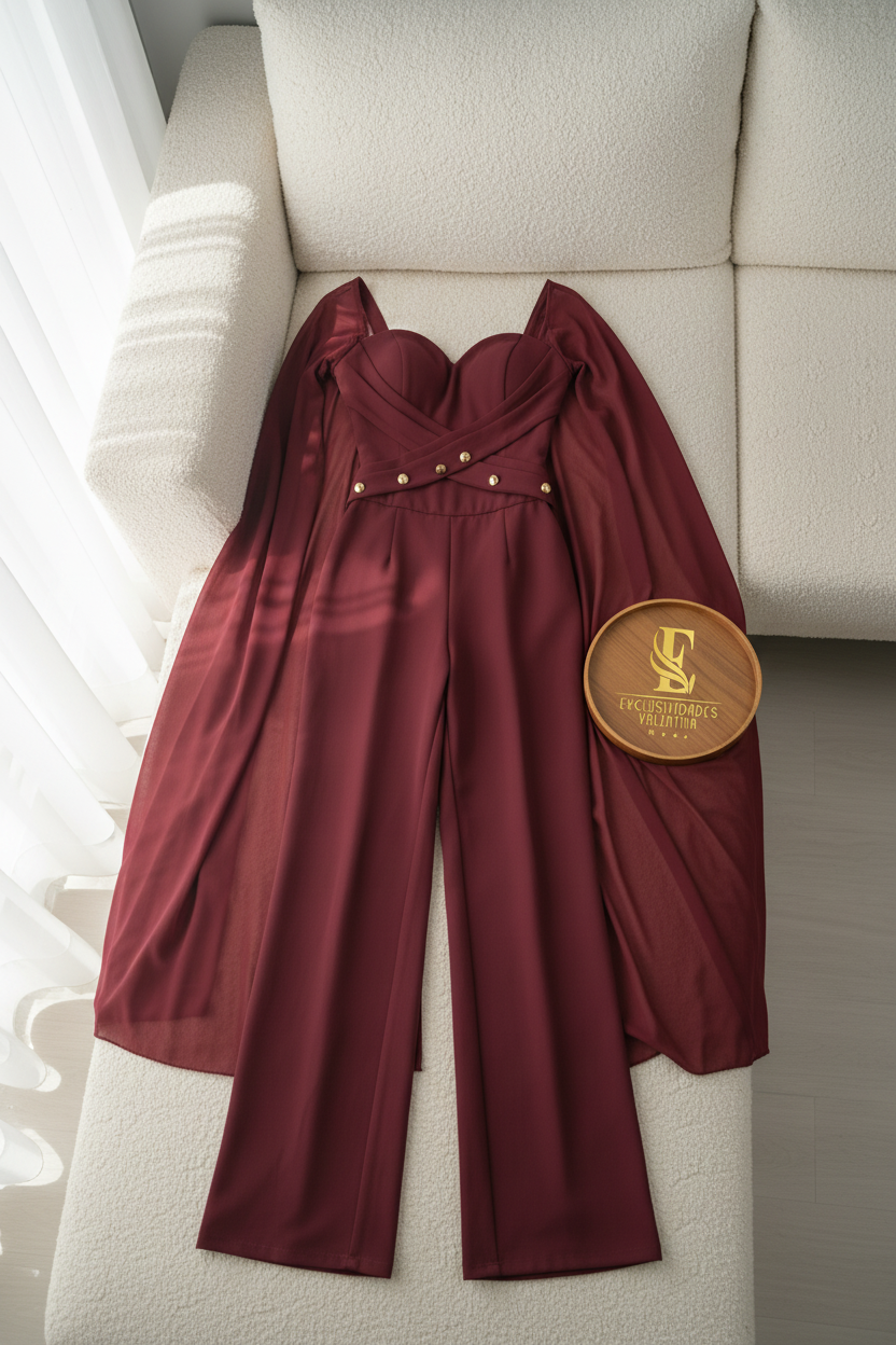 Jumpsuit Vino con Capa de Gasa cod.0026