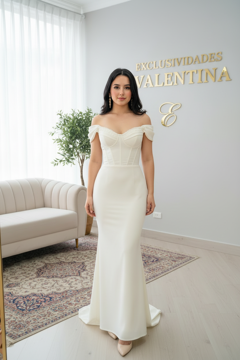 Vestido Blanco Off-Shoulder Sirena Gala cod.V580