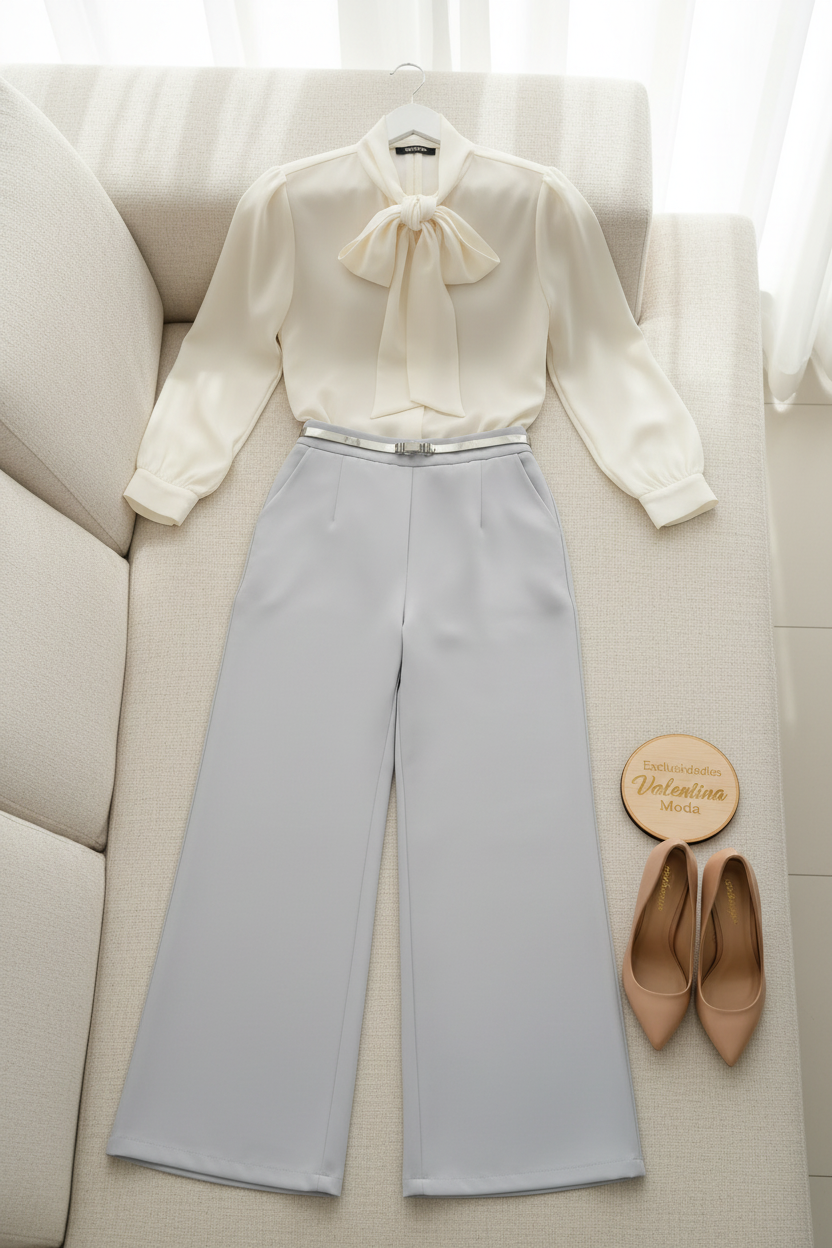 Conjunto Ivory Bow & Grey  cod.696