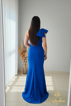 Vestido Sirena Azul Rey | Un Hombro con Lazo y Drapeado cod.V447