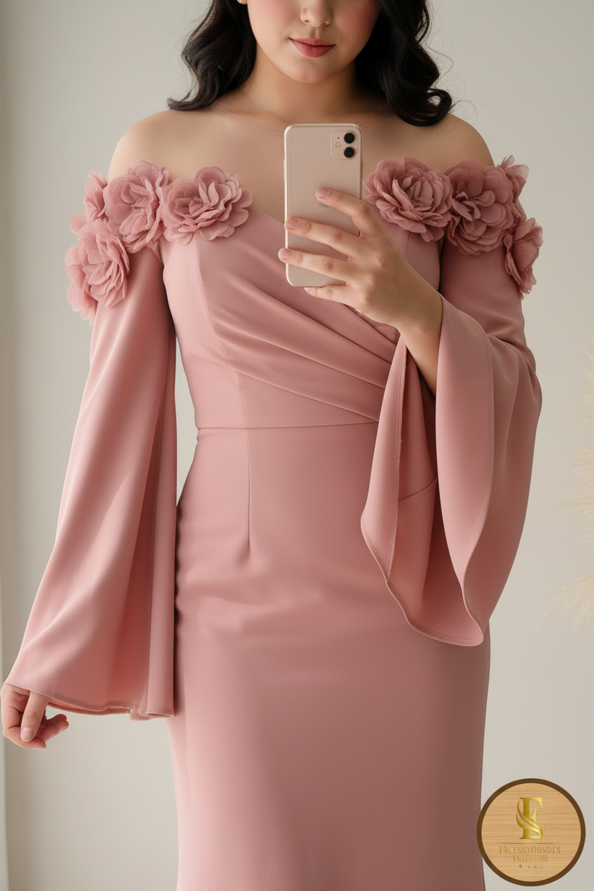 Vestido Gala Rosa Off-Shoulder Rosas D cod.0090