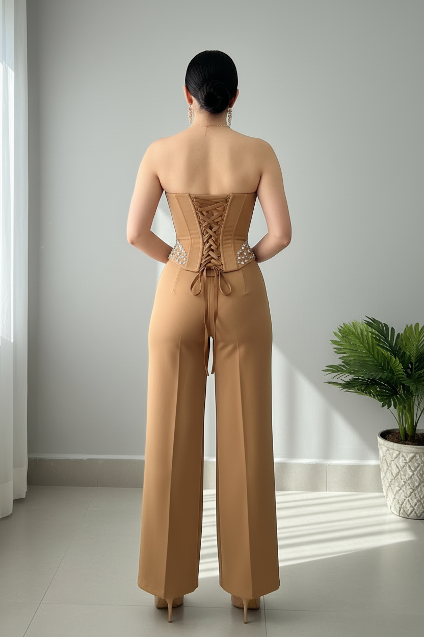 Set Camel Corset Pedrería Exclusivo cod.794