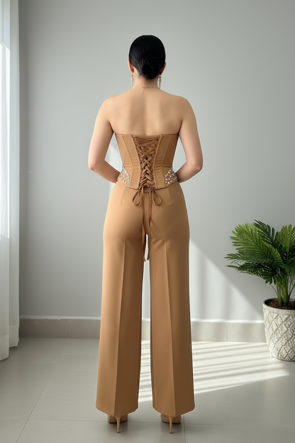 Set Camel Corset Pedrería Exclusivo cod.794