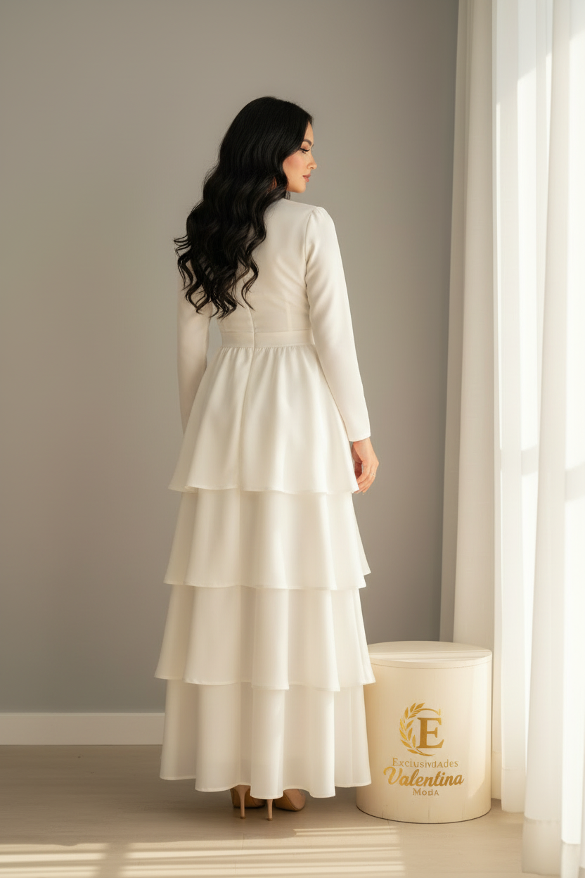 Vestido Blanco con capas  cod.00156
