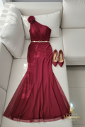 Vestido Sirena Un Hombro Burdeos Rosa D cod.V399