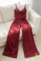 Conjunto Rojo Vino | Top Cowl Neck y Pantalón Palazzo cod.C440